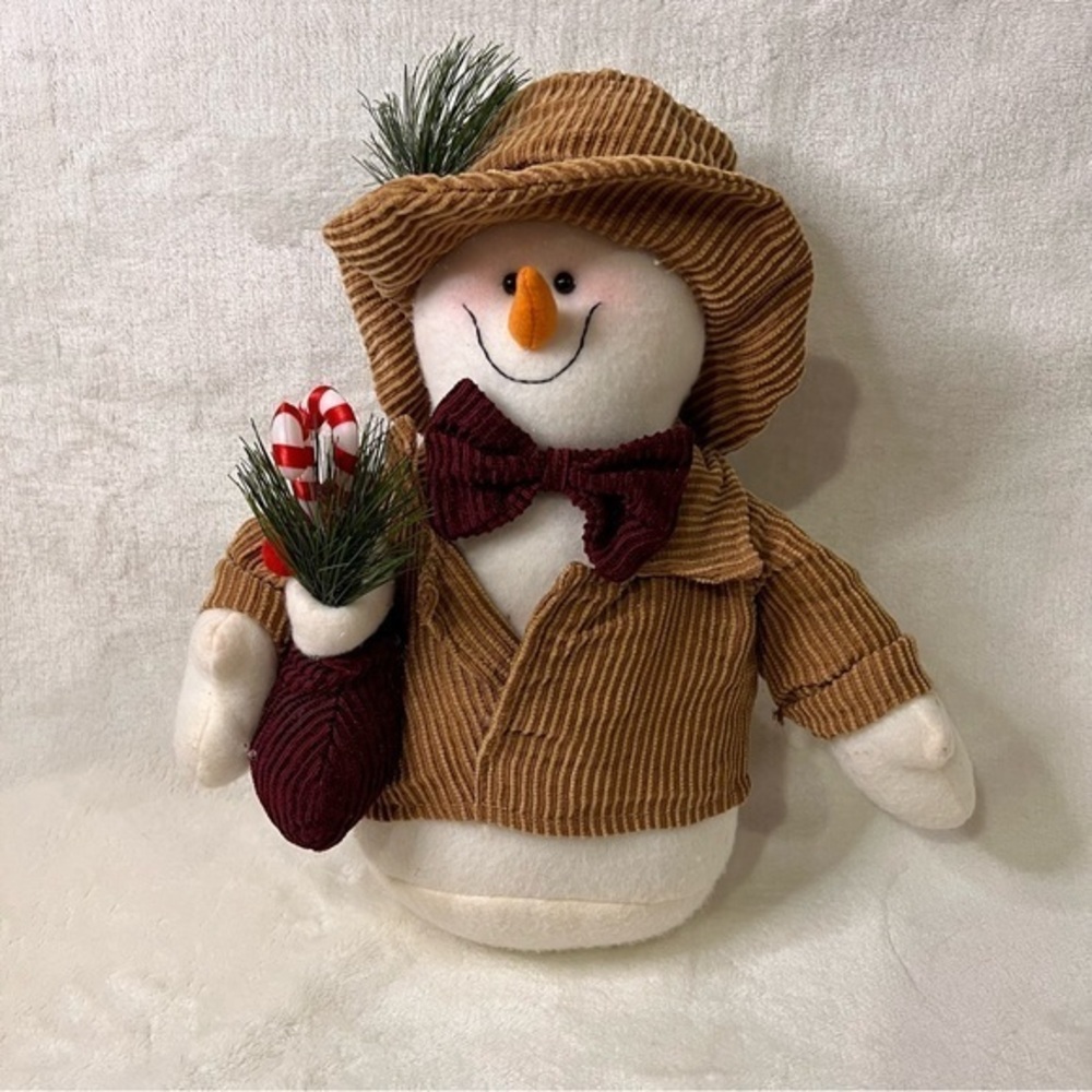 Vintage Corduroy Jacket Table Display Snowman about 15 inches Tall